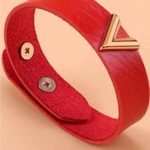Red Leather Bracelet with Gold Accent